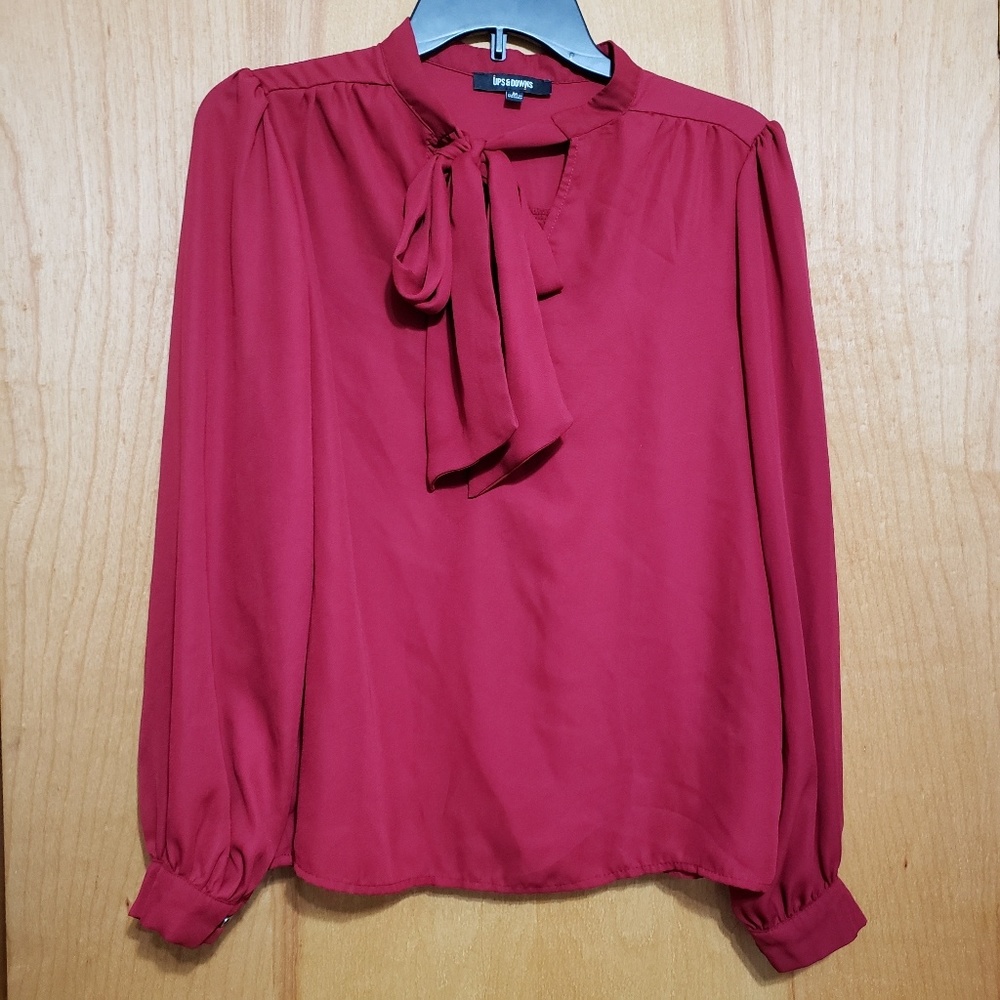 Ups&Downs burgundy neck tie blouse.